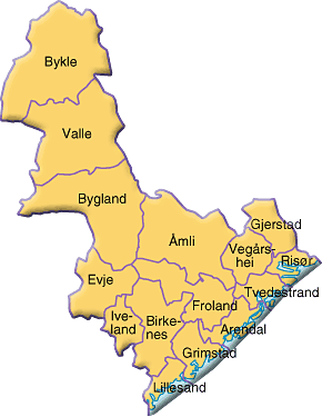 Kart over Aust-Agder